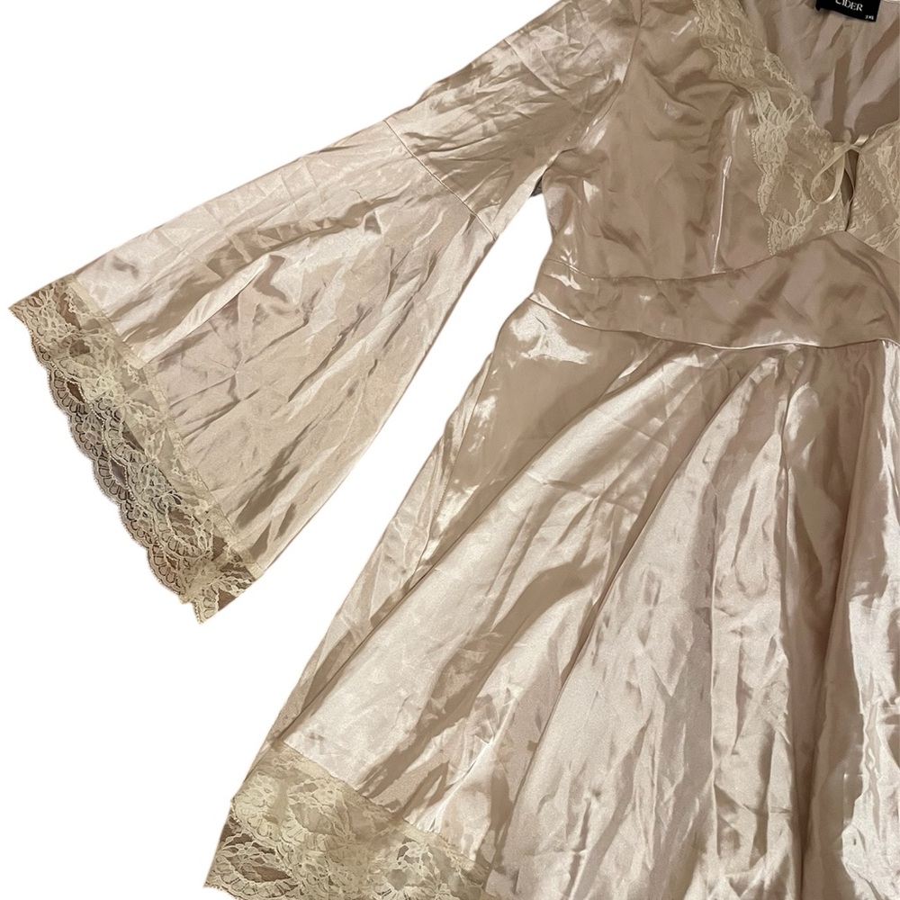 SOLD Cider 3X Shimmering Satin Lace Cream V-Neck Babydoll Fairy Mini Slip Dress - Picture 3 of 10